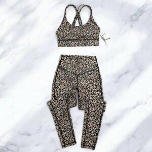 Hurley Leggings + Sports Bra Size XS Matching Set Leopard Medium Impact Strappy